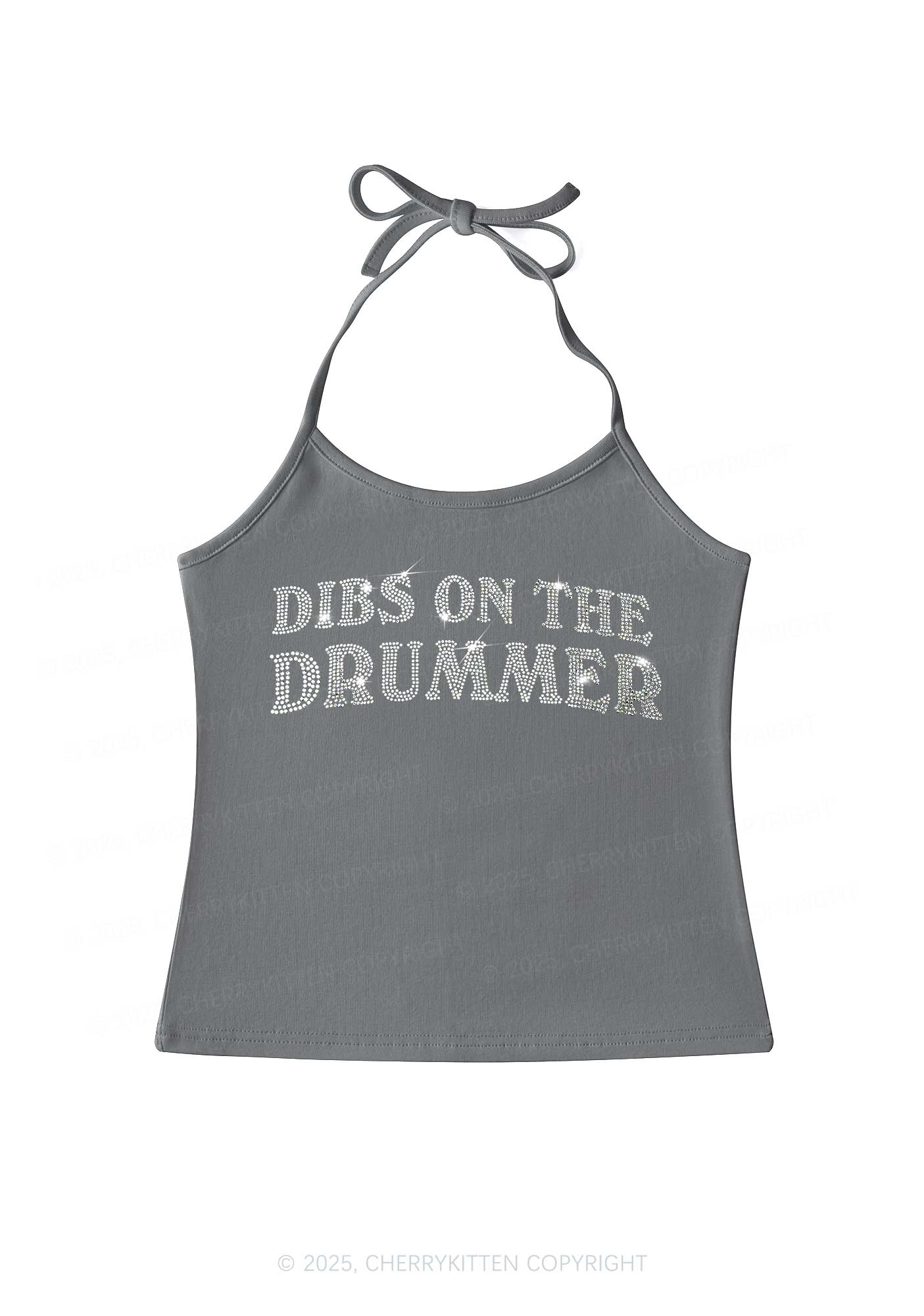 Rhinestone Dibs On The Drummer Y2K Halter Neck Cami Cherrykitten