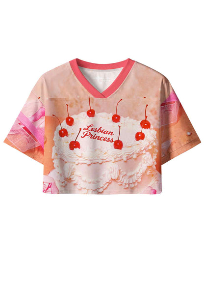 Orange Lesbian Princess Cake Pride Y2K Crop Sport Jersey Shirts Cherrykitten