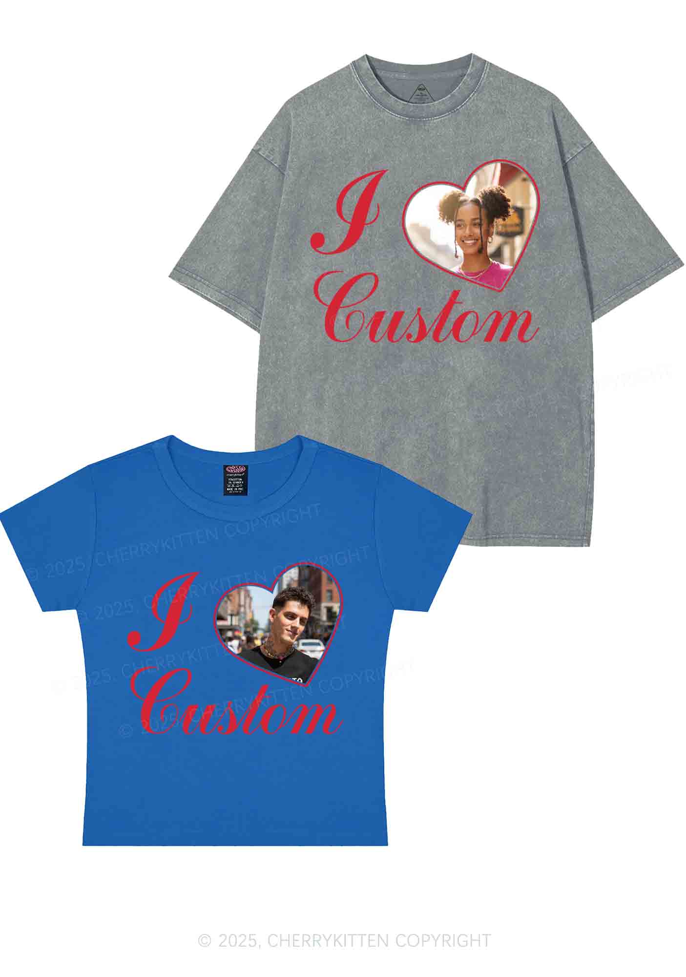 I Love Custom Heart Photo Y2K Valentine's Day Couple Shirt Cherrykitten