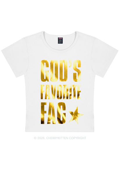 Gods Favorite Fag Pride Silver Foil Printed Y2K Baby Tee Cherrykitten