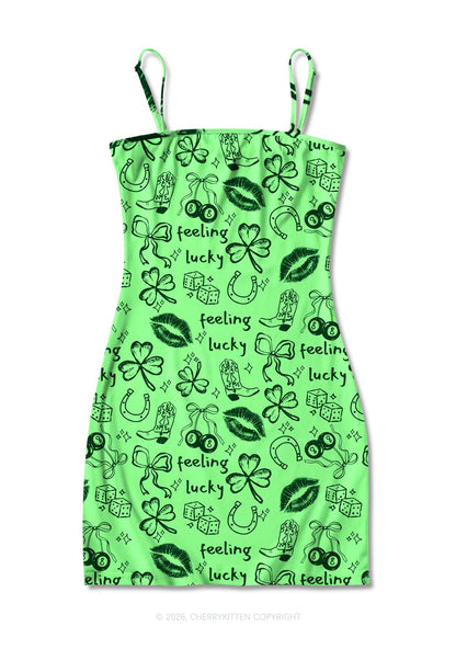 Feeling Lucky Graffiti St Patricks Y2K Print Slip Dress Cherrykitten