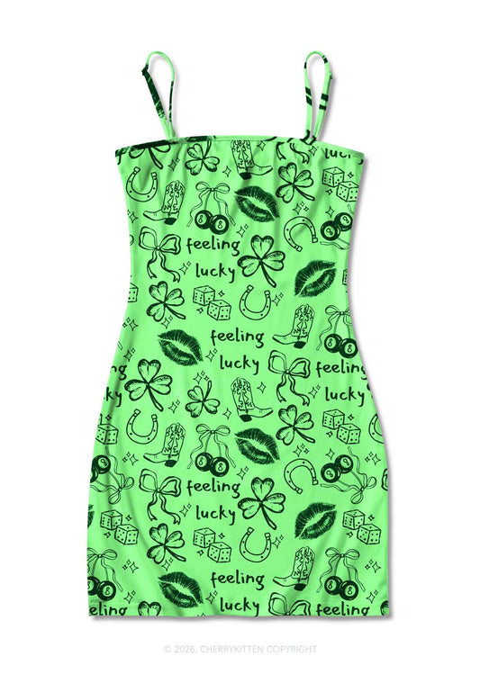 Feeling Lucky Graffiti St Patricks Y2K Print Slip Dress Cherrykitten