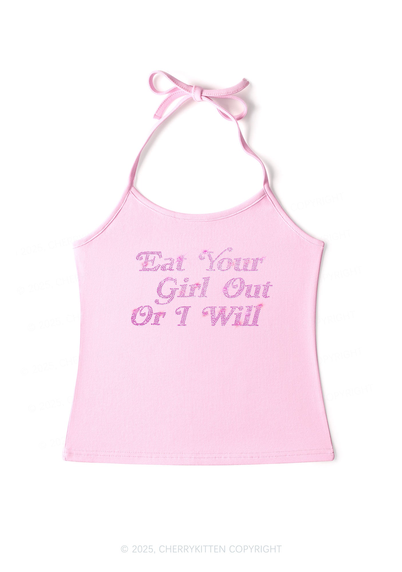Rhinestone Eat Your Girl Out Y2K Halter Neck Cami Cherrykitten