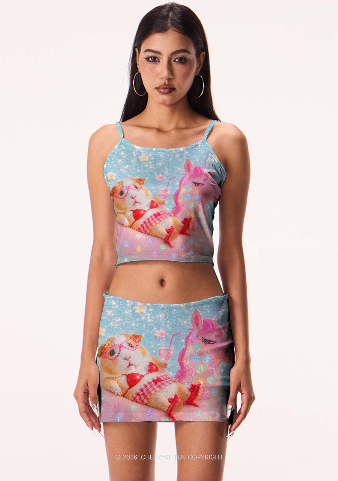 Guinea Pig On Unicorn Y2K Print Mini Skirt Cherrykitten
