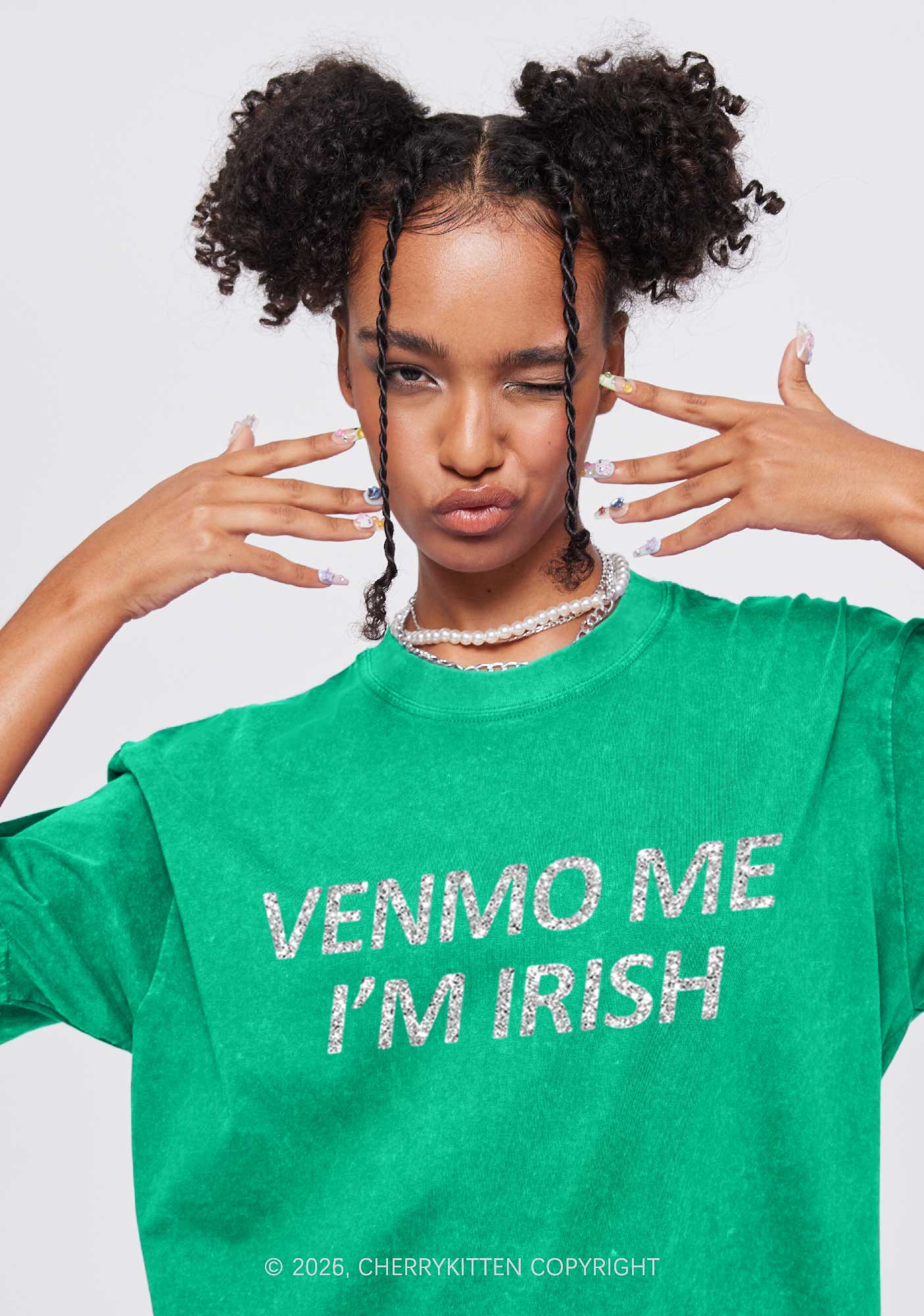 Glitter Venmo Me Im Irish St Patricks Y2K Shirts Washed Tee Cherrykitten