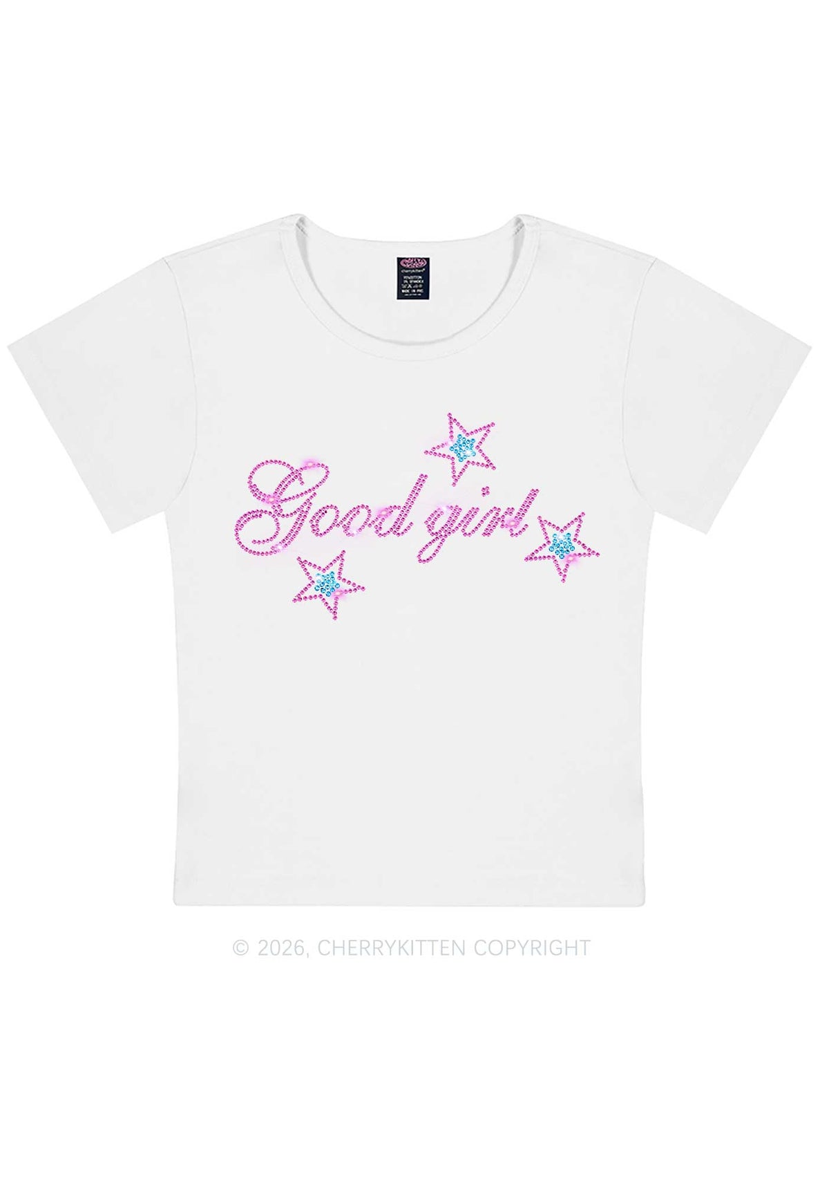 Rhinestone Good Girl Pink Star Y2K Baby Tee Cherrykitten