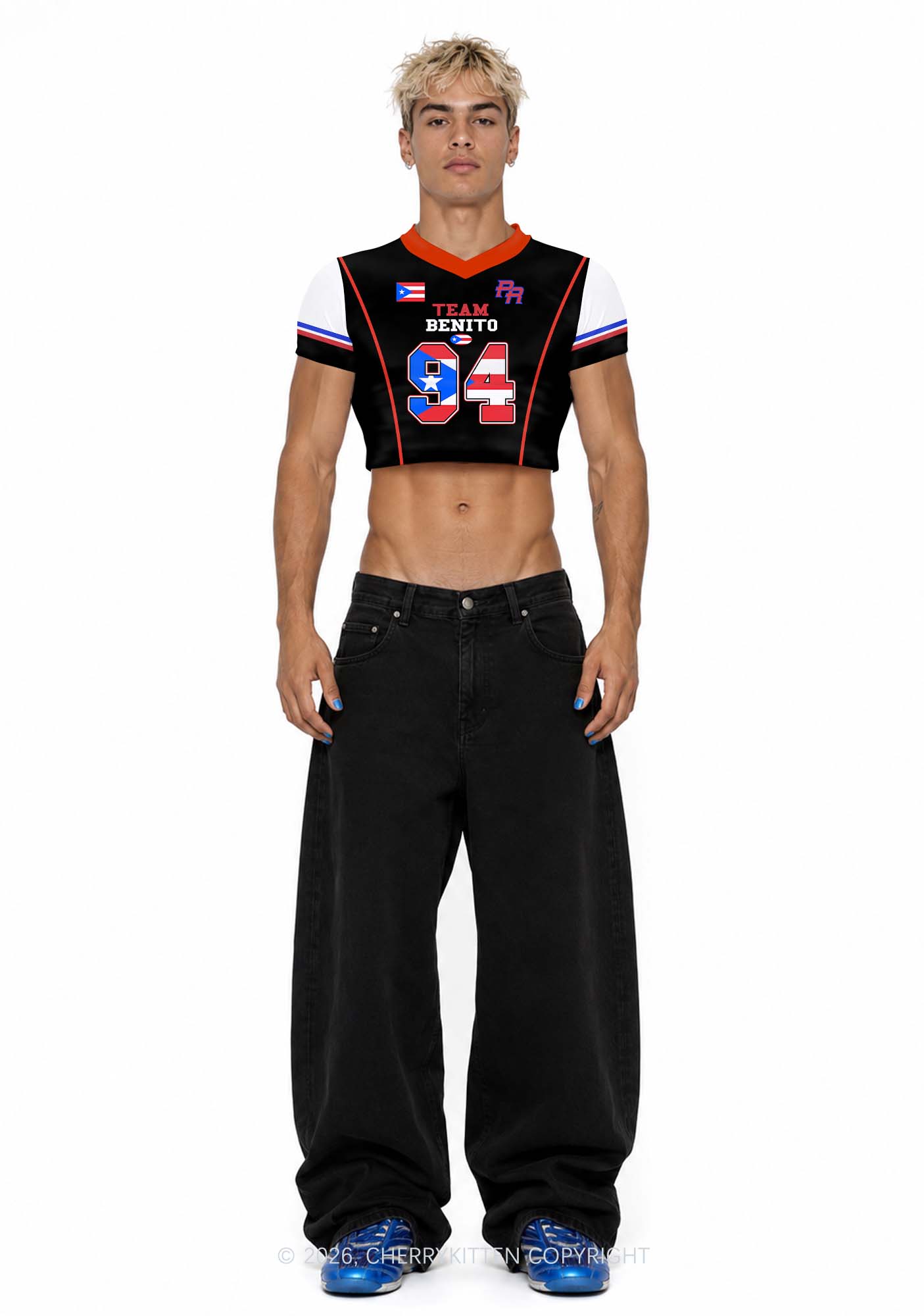 Black Team Bunny Y2K Crop Football Jersey Shirts Cherrykitten