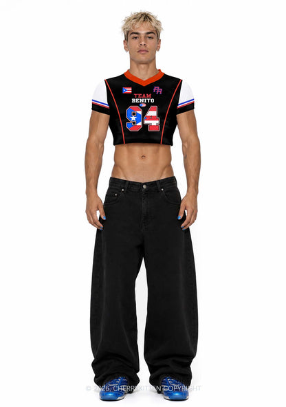 Black Team Bunny Y2K Crop Football Jersey Shirts Cherrykitten