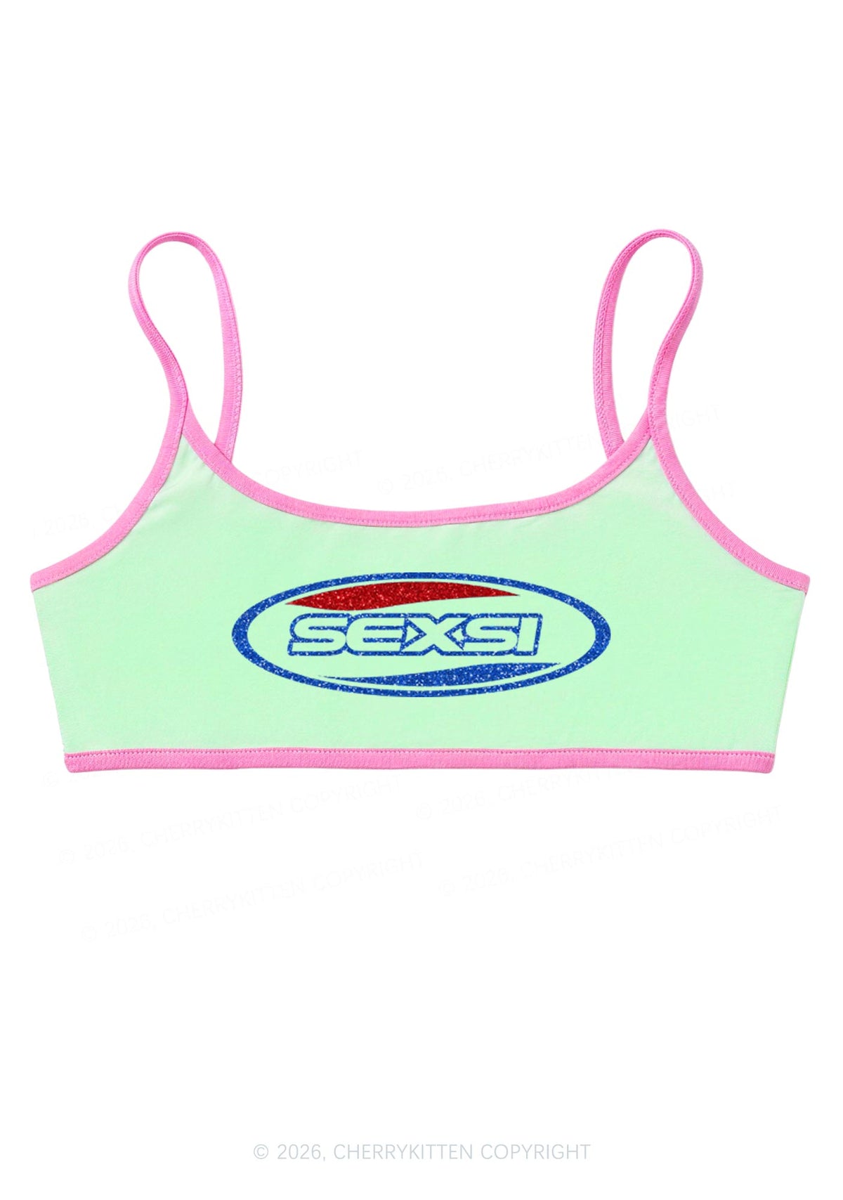 Glitter Sexsi Slogan Y2K Super Crop Cami Cherrykitten