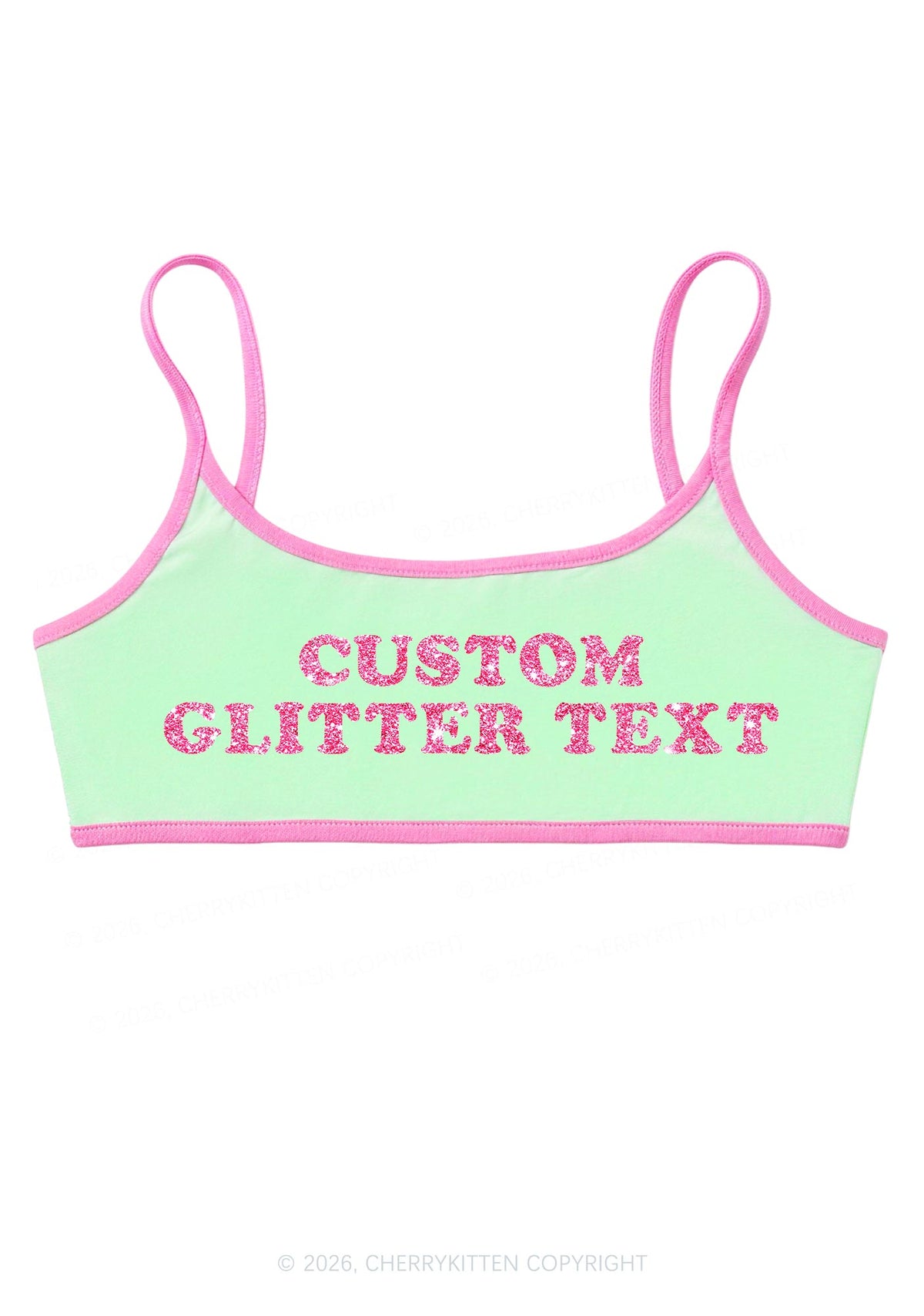 Custom Glitter Text Y2K Super Crop Cami Cherrykitten