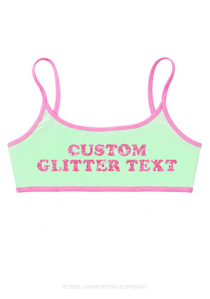 Custom Glitter Text Y2K Super Crop Cami Cherrykitten