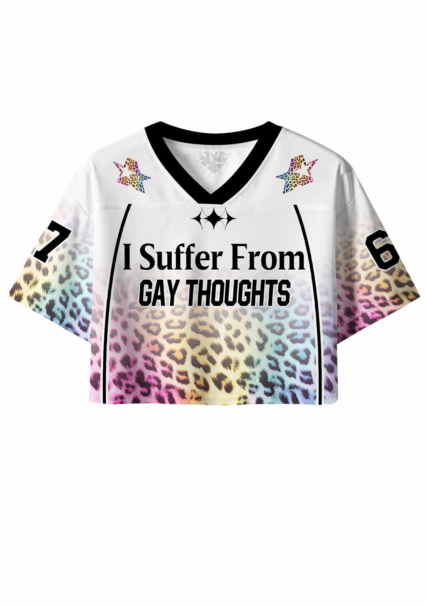 Rainbow Leopard Gay Thoughts Pride Y2K Crop Sport Jersey Shirts Cherrykitten