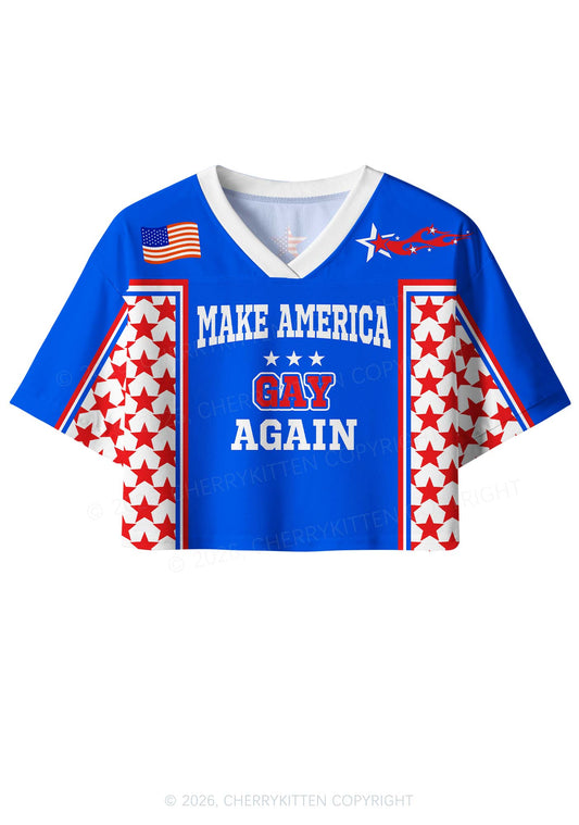 Blue Make America Gay Again Pride Y2K Crop Sport Jersey Shirts Cherrykitten