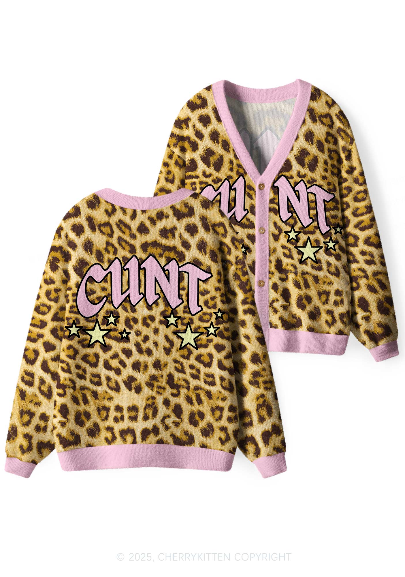 Leopard Cxxt Star Y2K Christmas Cardigan Knit Sweatshirt Cherrykitten