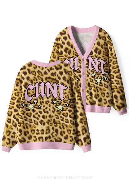 Leopard Cxxt Star Y2K Christmas Cardigan Knit Sweatshirt Cherrykitten