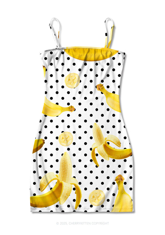 Yellow Banana Y2K Print Slip Dress Cherrykitten