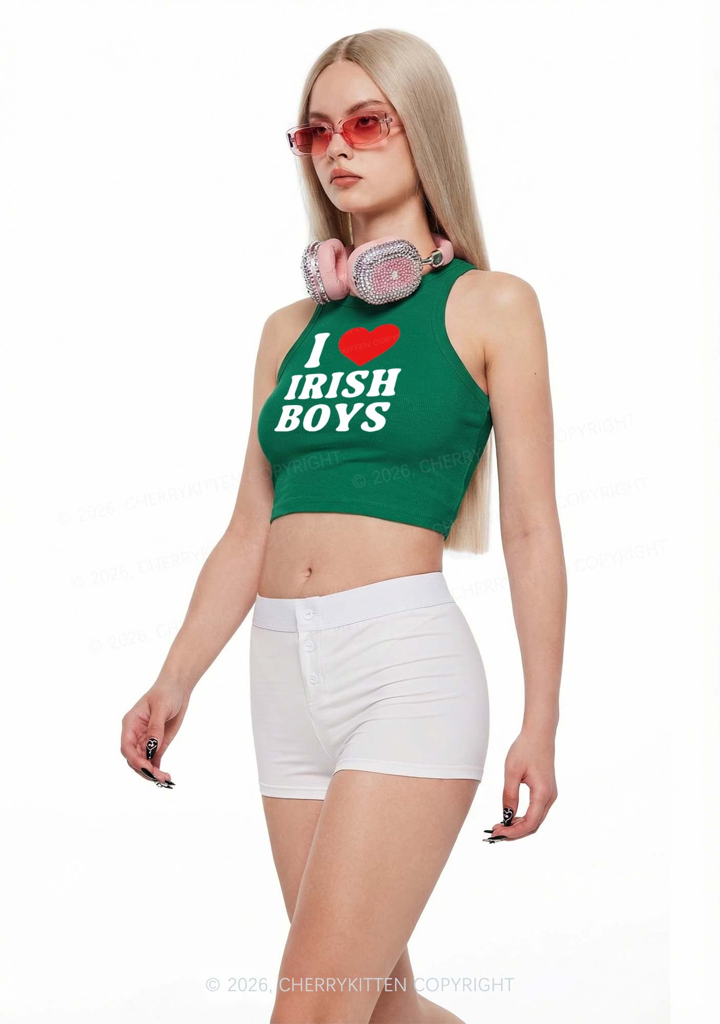 I Love Irish Boys St Patricks Y2K Crop Tank Top Cherrykitten