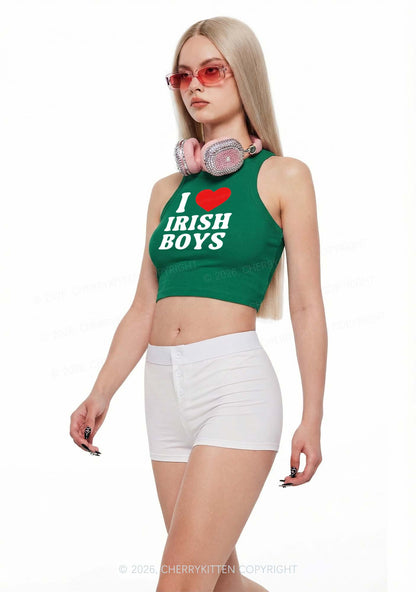 I Love Irish Boys St Patricks Y2K Crop Tank Top Cherrykitten