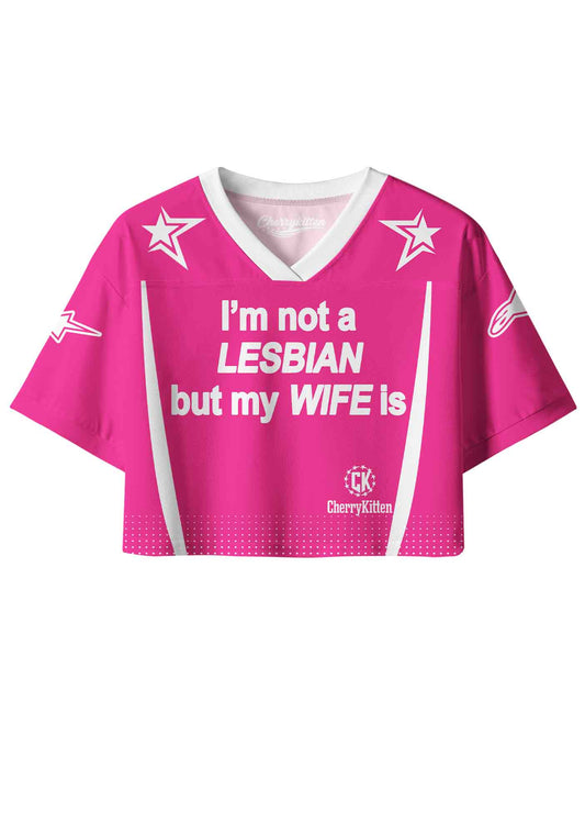 Im Not Lesbian But My Wife Is Pride Y2K Crop Sport Jersey Shirts Cherrykitten