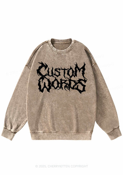 Custom Text Punk Font Y2K Washed Sweatshirts Cherrykitten