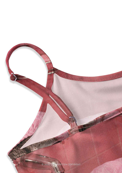 Pink Spa Raccoon Y2K Print Slip Dress Cherrykitten