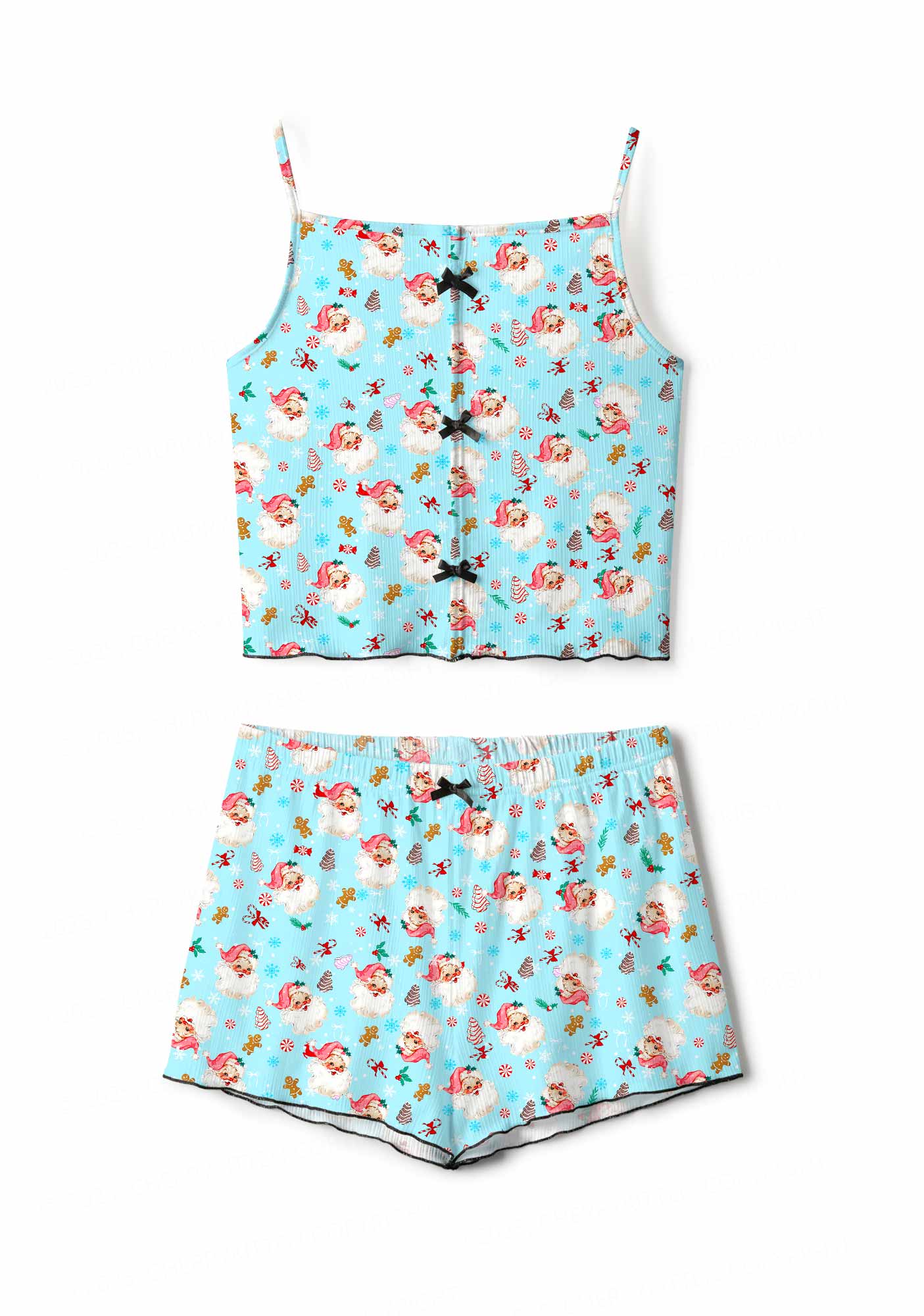 Christmas Blue Santa Y2K Print Cami Shorts Pajama Set Cherrykitten