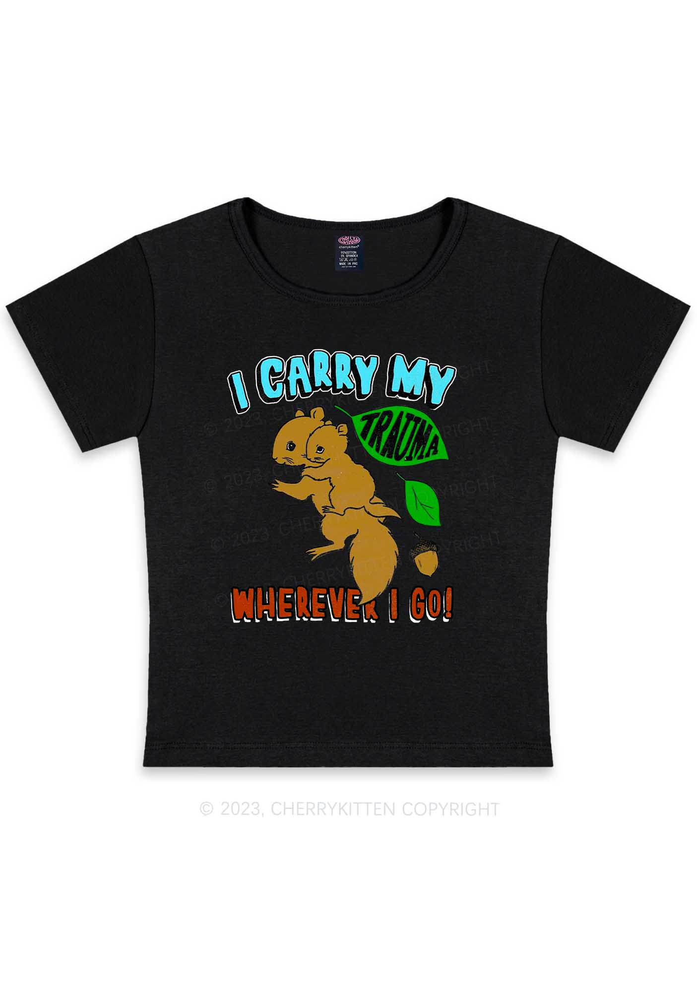 Curvy Carry My Trauma Y2K Baby Tee Cherrykitten