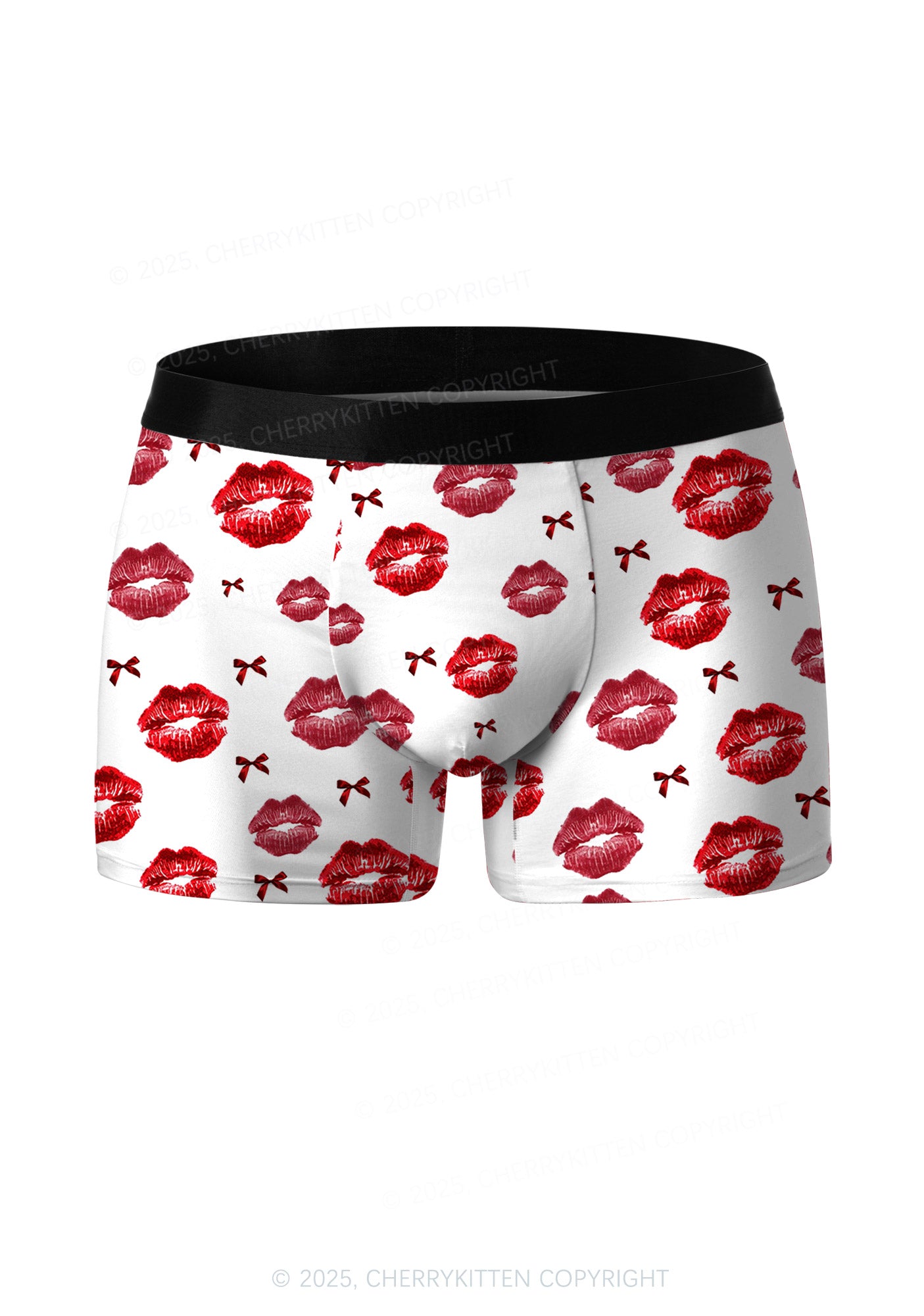 Red Lips Bows Valentine's Day Y2K Print Couples Boxer Briefs Set Cherrykitten