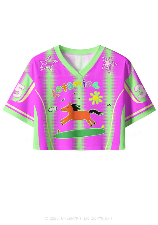 Custom Bright Pink Pony Y2K Crop Sport Jersey Shirts Cherrykitten