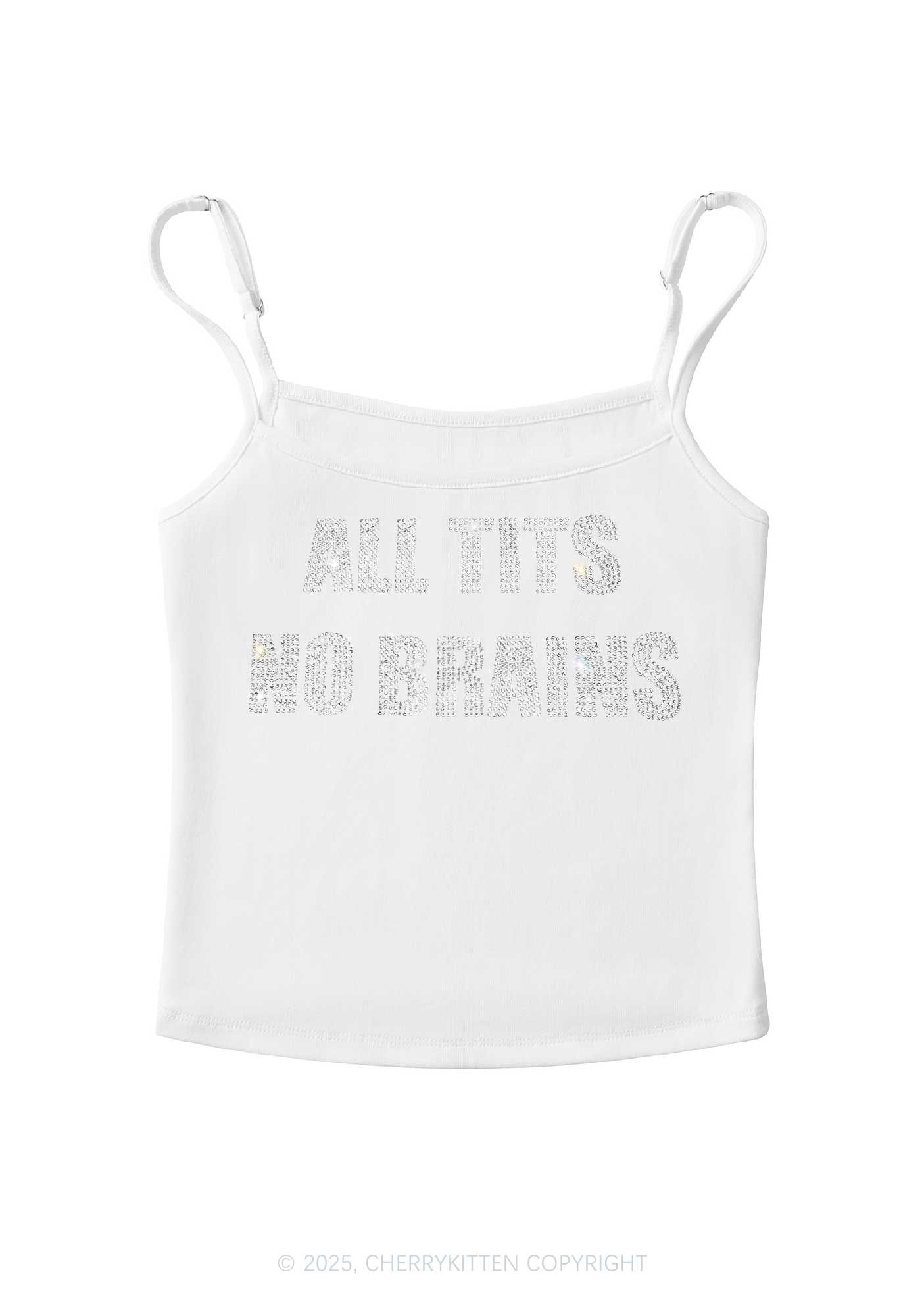 Rhinestone All Txts No Brains Y2K Spaghetti Strap Cami Cherrykitten