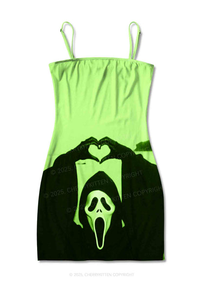 Halloween Seaside Ghost Heart Y2K Print Slip Dress Cherrykitten