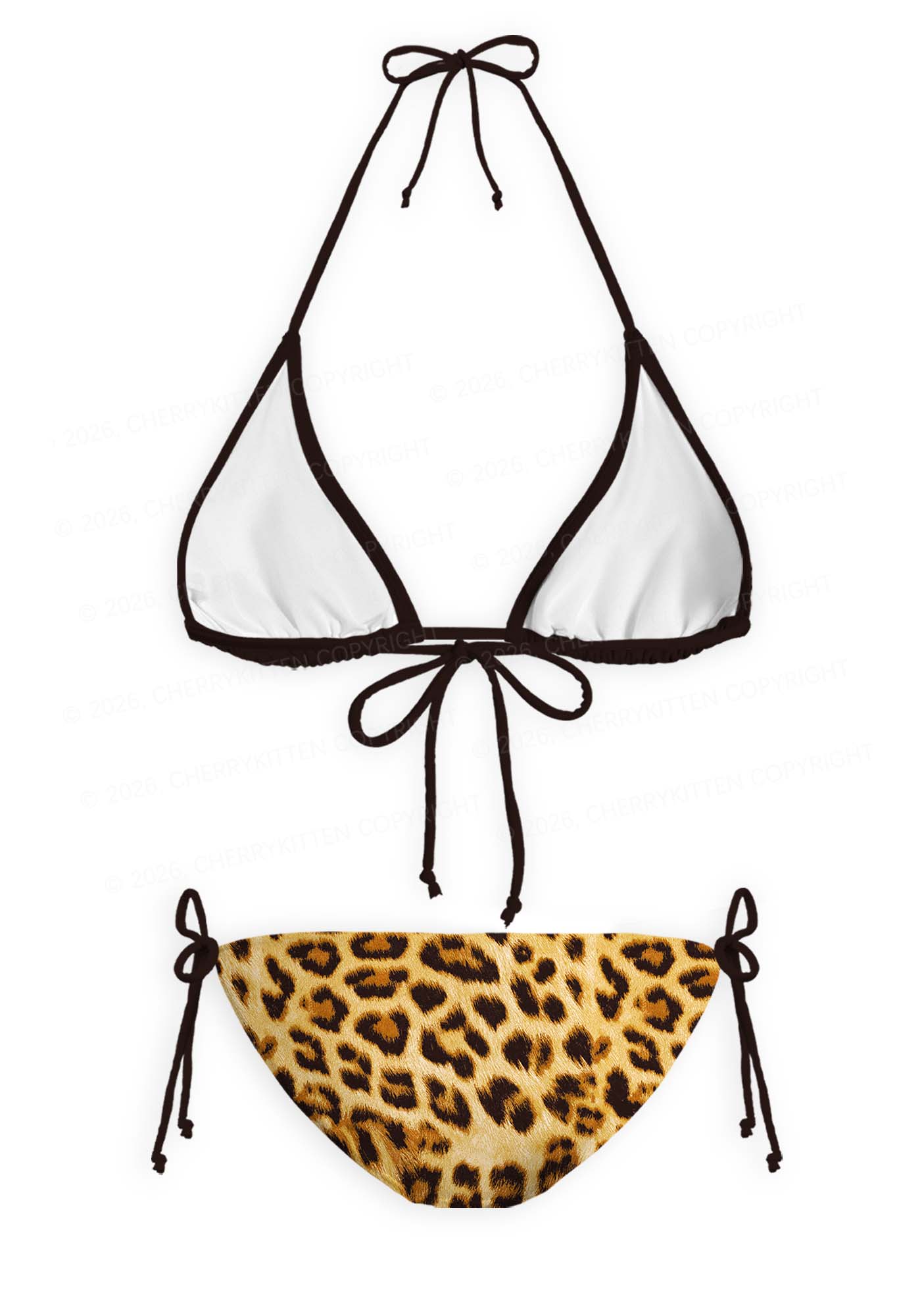 Brown Leopard Y2K Print Bikini Set Cherrykitten