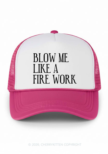 Blow Me Like Fire Work Y2K Colorblock Trucker Hat Cherrykitten