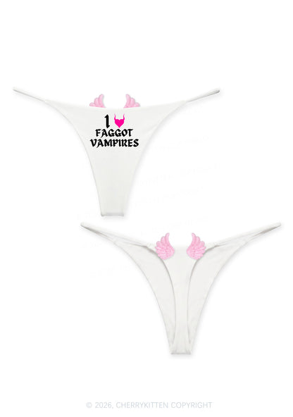 Halloween I Love Faggot Vampires Y2K Goth Angel Wings Bikini String Thong Cherrykitten