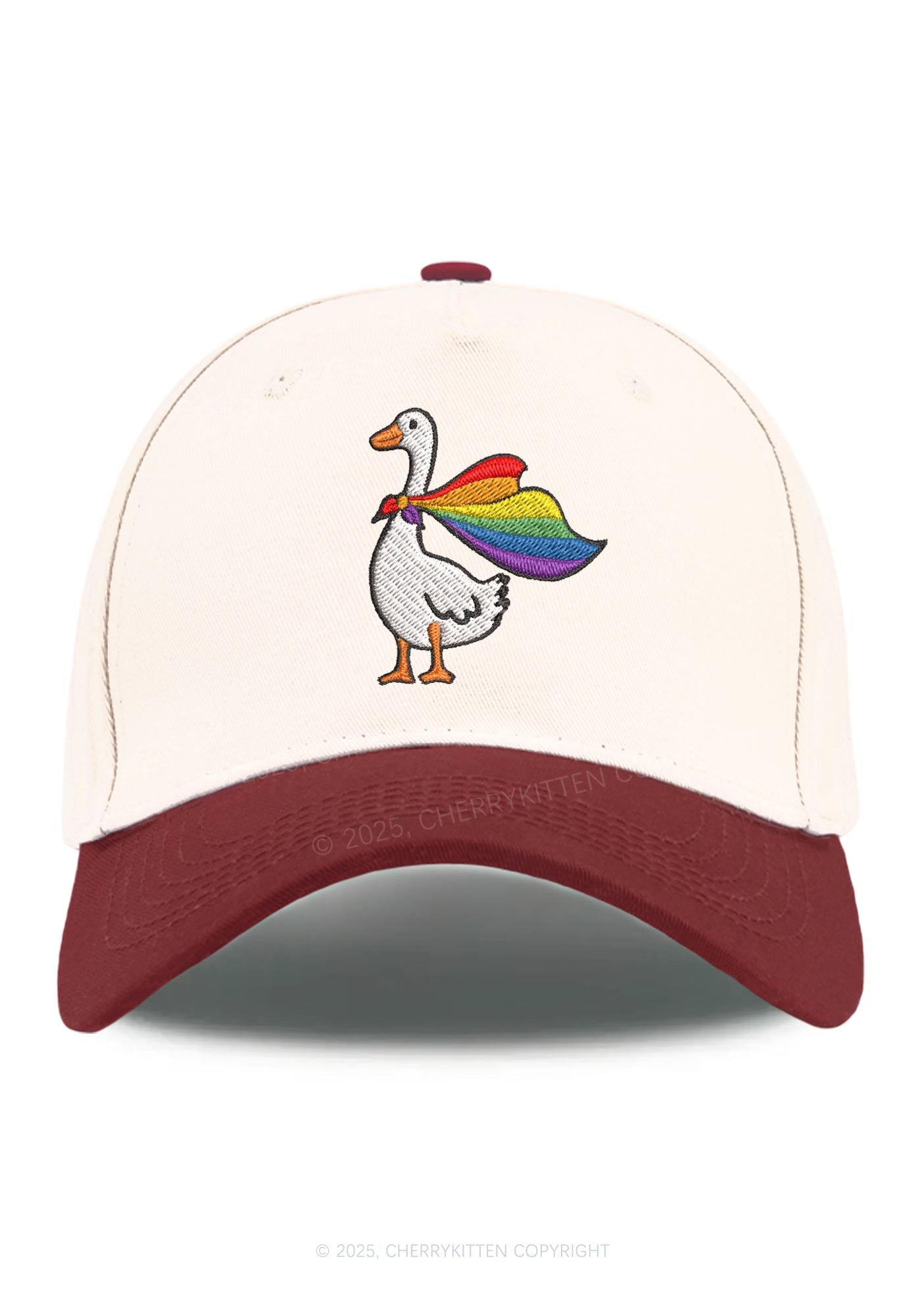 Embroidered Rainbow Goose Pride Y2K Color Block Baseball Cap Cherrykitten