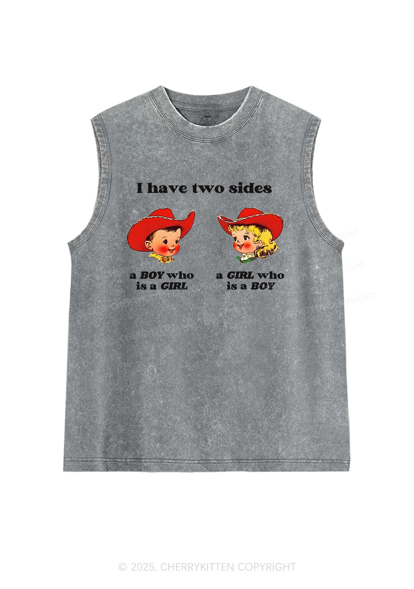 I Have Two Sides Pride Y2K Washed Muscle Tank Cherrykitten