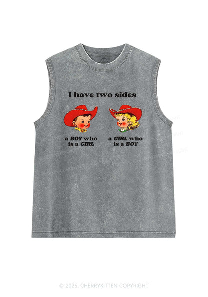 I Have Two Sides Pride Y2K Washed Muscle Tank Cherrykitten