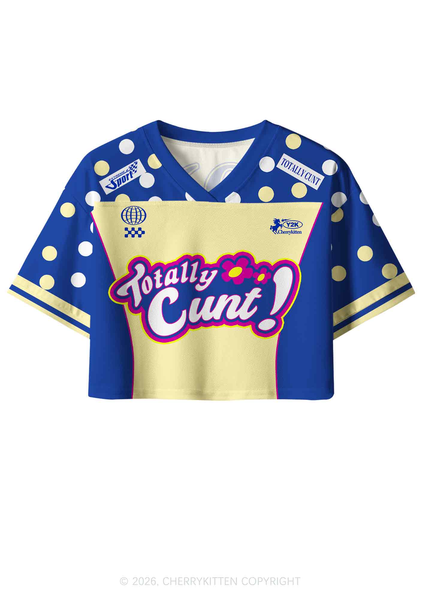 Yellow Dots Totally Cxxt Y2K Crop Sport Jersey Shirts Cherrykitten