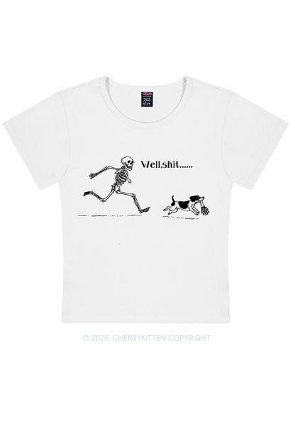 Halloween Skeleton Chase Dog Y2K Baby Tee Cherrykitten