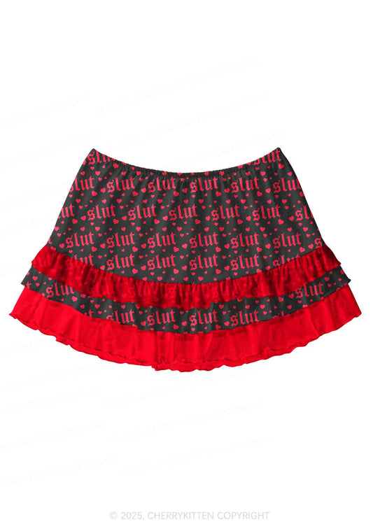 Black Slxt Y2K Print Mini Layered Skirt Cherrykitten