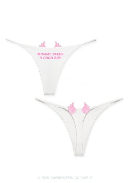 Mommy Needs A Good Boy Y2K Goth Angel Wings Bikini String Thong Cherrykitten