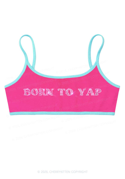 Rhinestone Born To Yap Y2K Super Crop Cami Cherrykitten