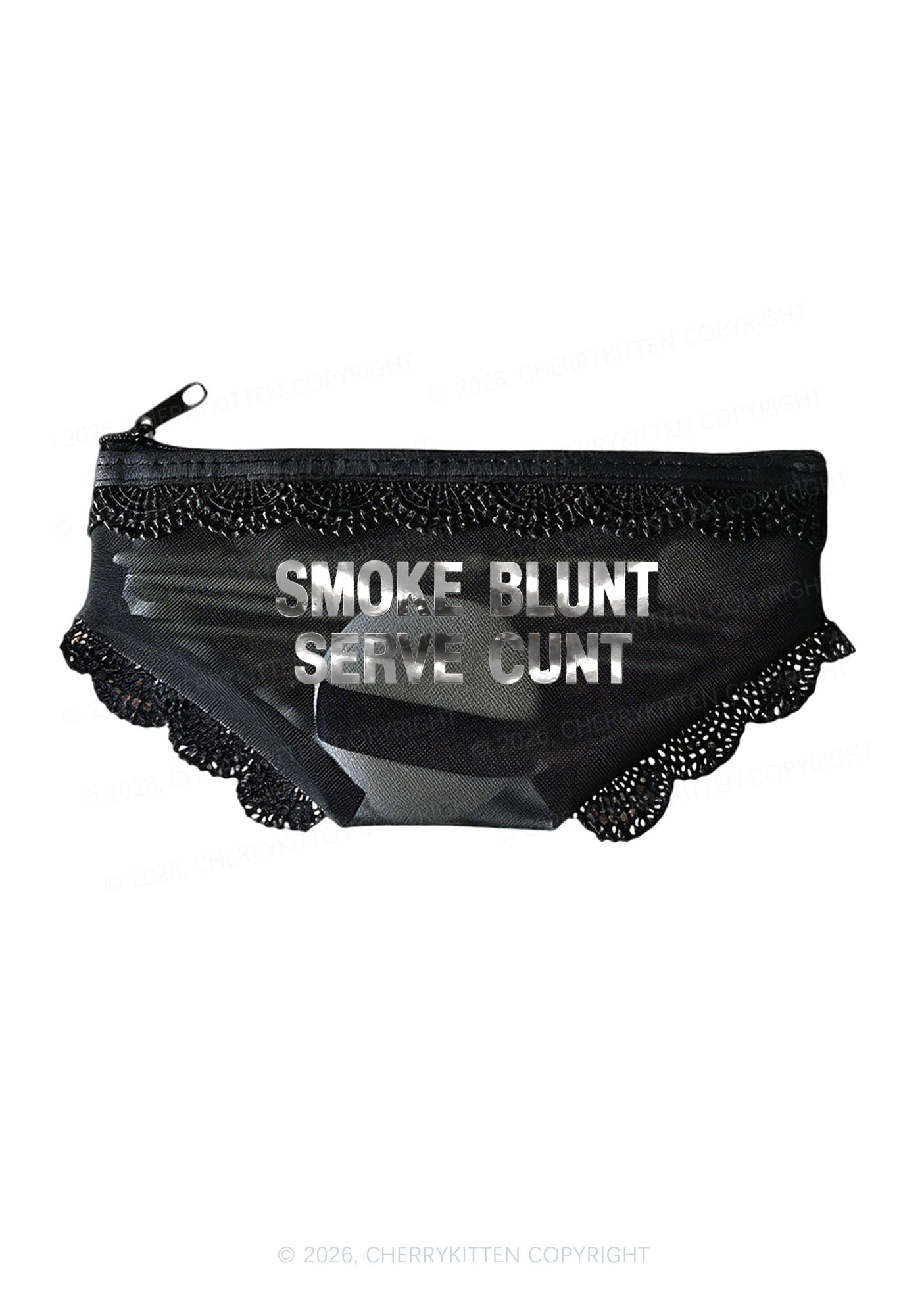 Smoke Blunt Silver Foil Printed Y2K Briefs Shape Cosmetic Pouch Cherrykitten