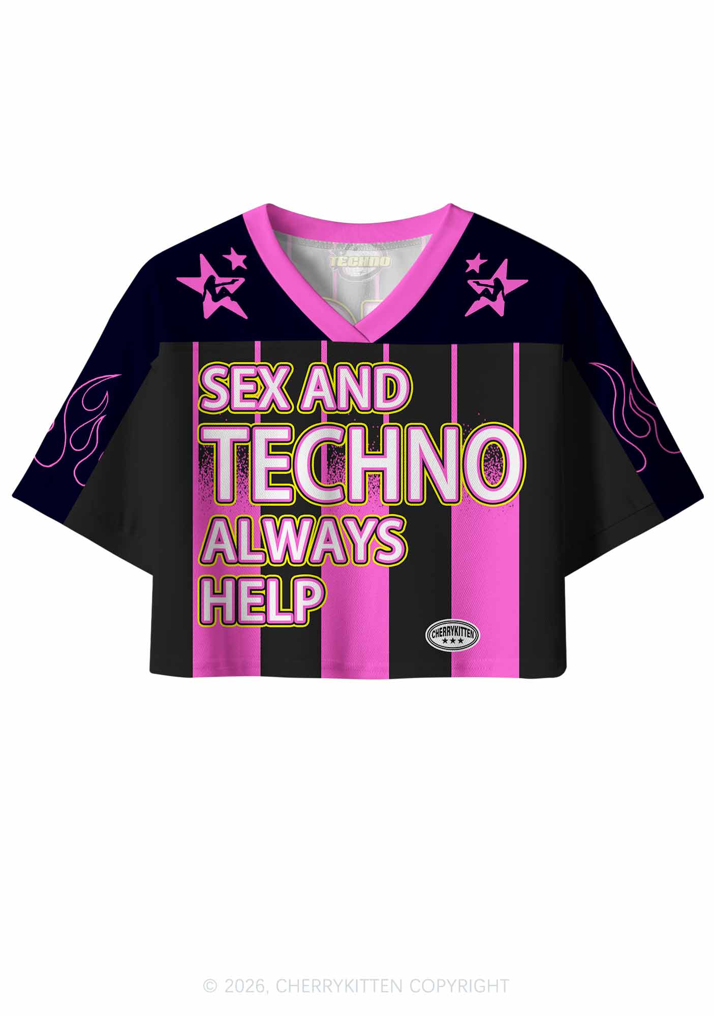 Sx And Techno Always Help Y2K Crop Sport Jersey Shirts Cherrykitten