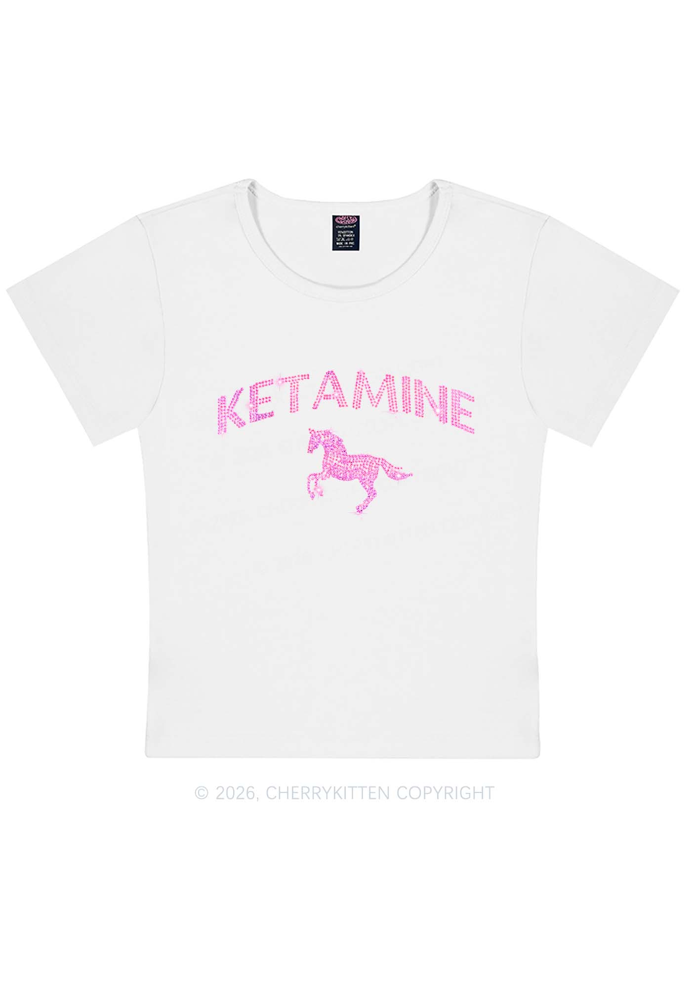 Rhinestone Pink K Unicorn Y2K Baby Tee Cherrykitten