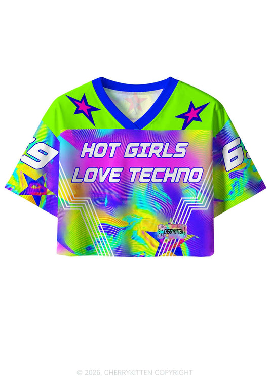 Hot Girls Love Techno Thermal Y2K Crop Sport Jersey Shirts Cherrykitten