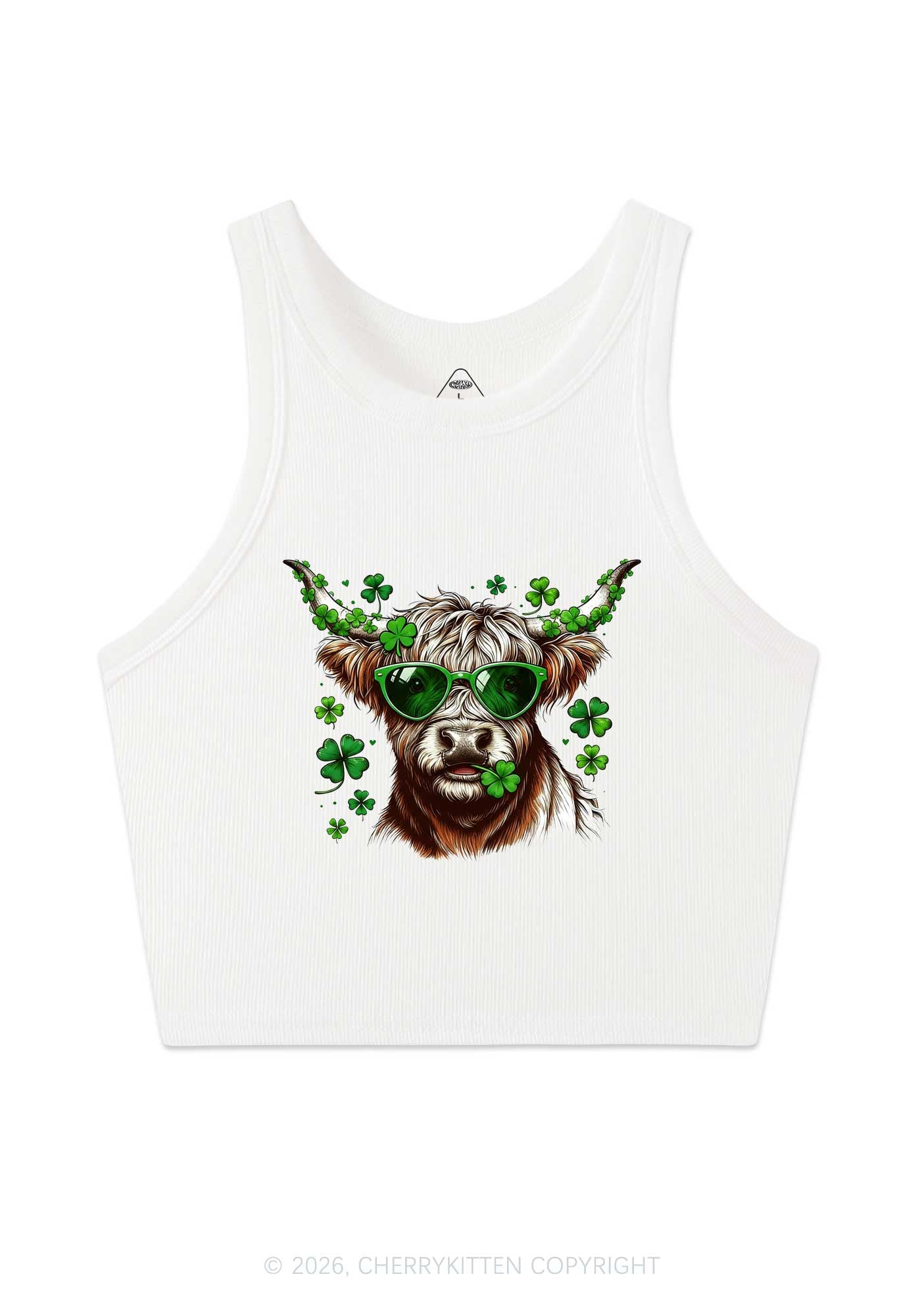 Highland Cow St Patricks Y2K Crop Tank Top Cherrykitten