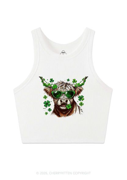 Highland Cow St Patricks Y2K Crop Tank Top Cherrykitten