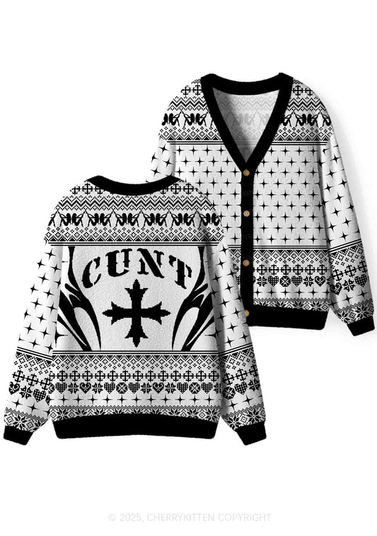White Cxxt Flame Y2K Christmas Cardigan Knit Sweatshirt Cherrykitten