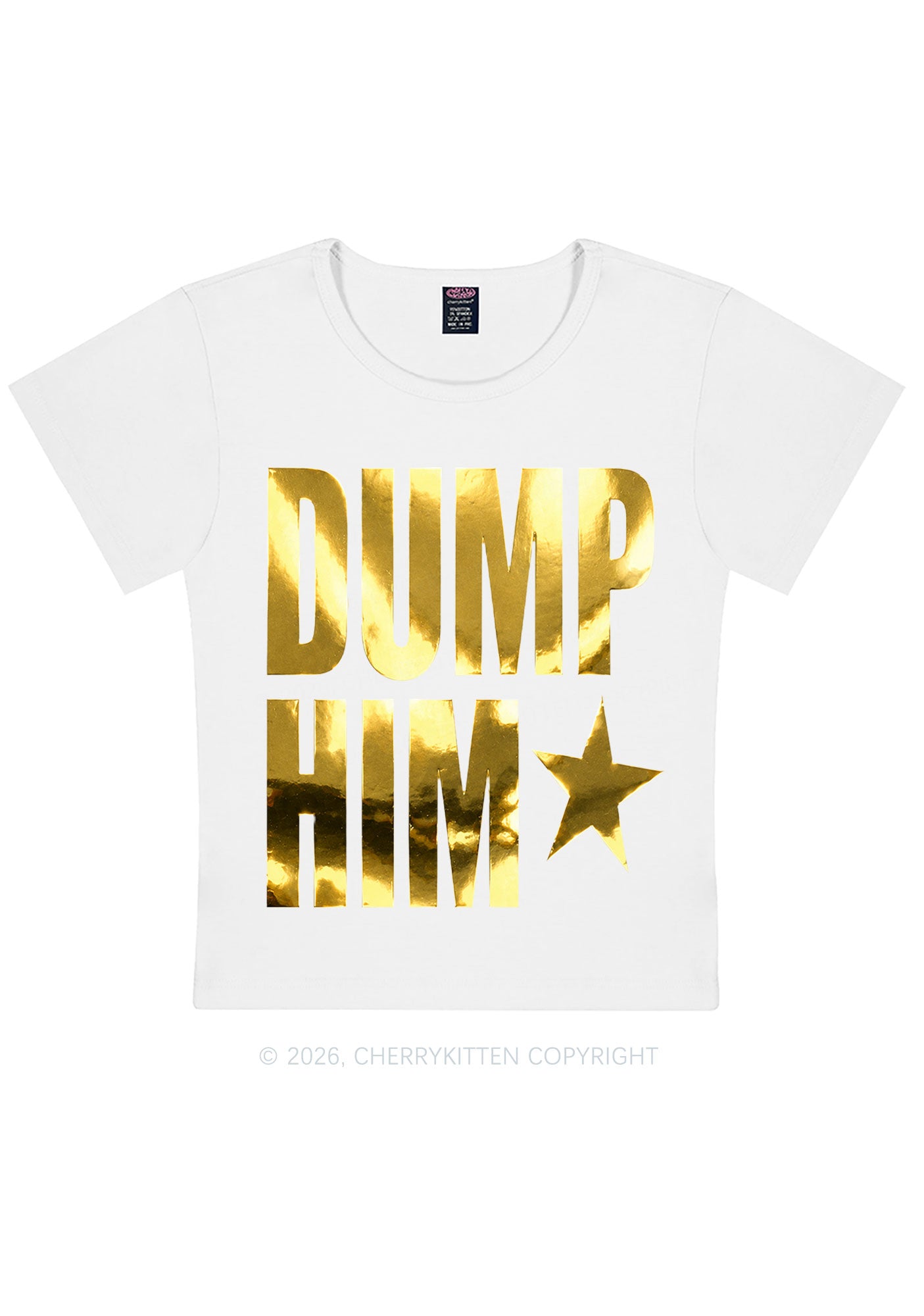 Dump Him Silver Foil Printed Y2K Baby Tee Cherrykitten